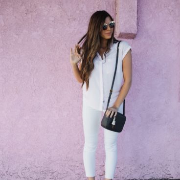 Cute pink stripe top, white jeans, perfect for summer!