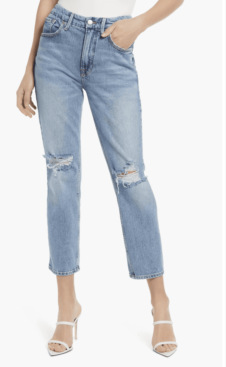 Good '90s Icon Distressed High Waist Crop Straight Leg Jeans