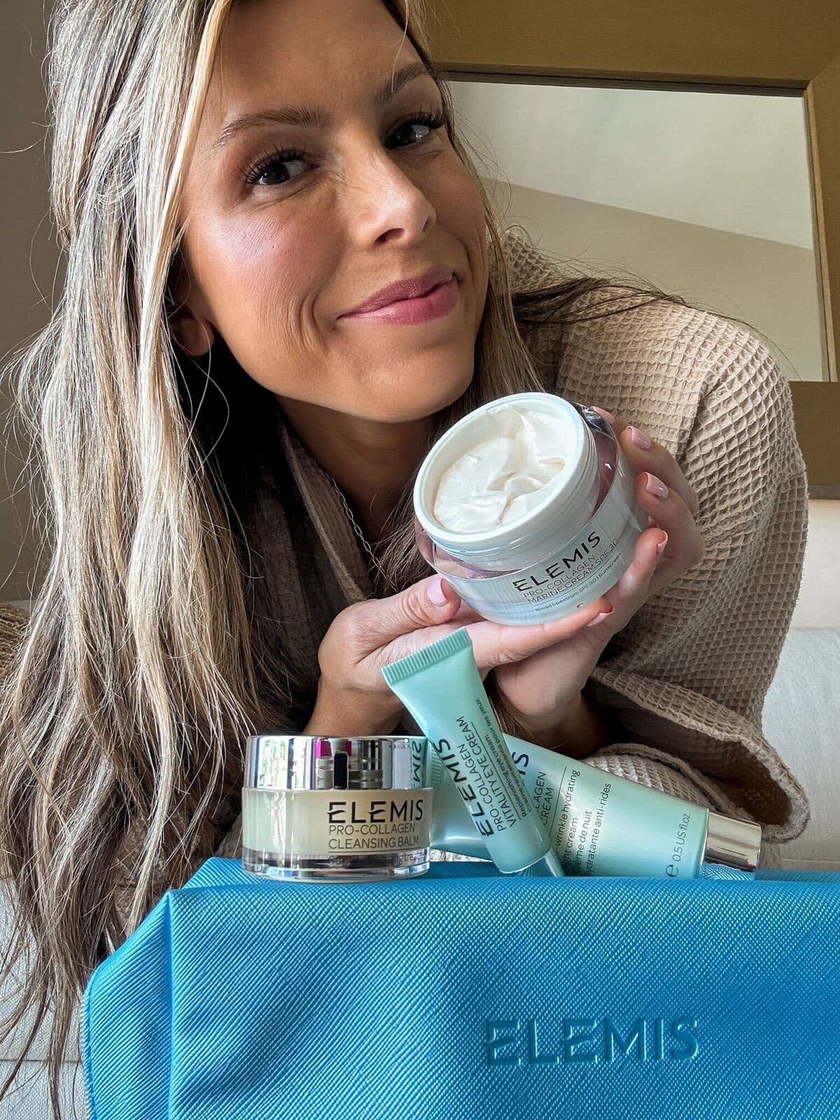 Corrine and her Elemis Pro Collagen Marine Cream set