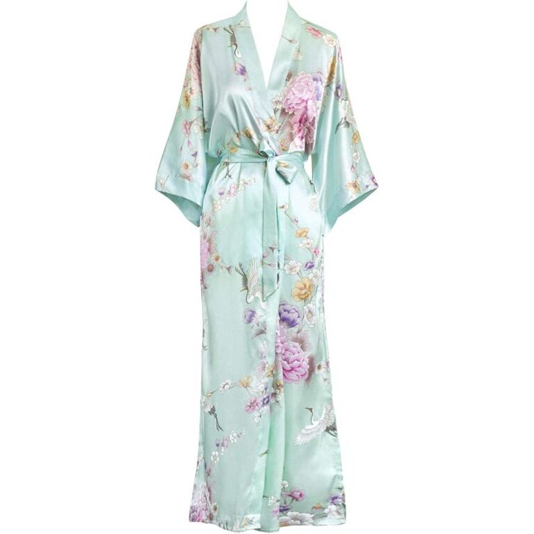 OLDSHANGHAI Women's Satin Kimono Robe Long - Floral